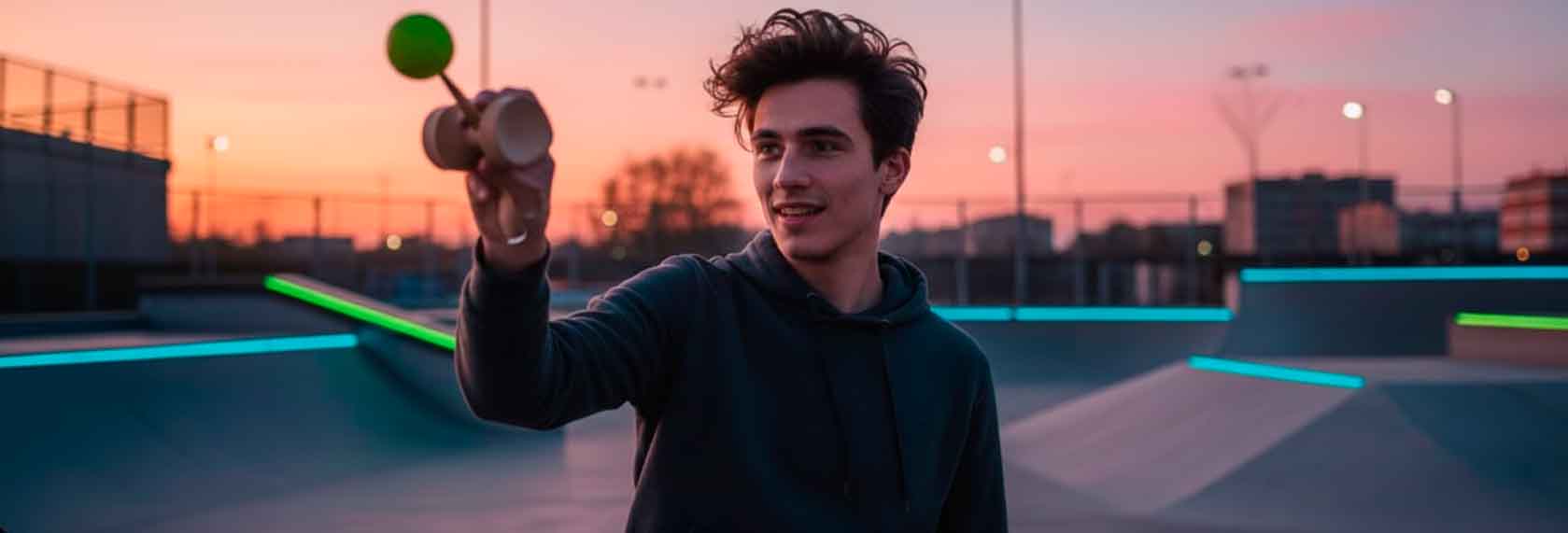 Tânăr care se joacă cu Kendama